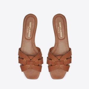 Saint Laurent Tribute Slide Sandals Brown